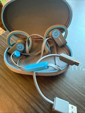 Beats by Dre Powerbeats Earbuds in Gray and Bright Blue